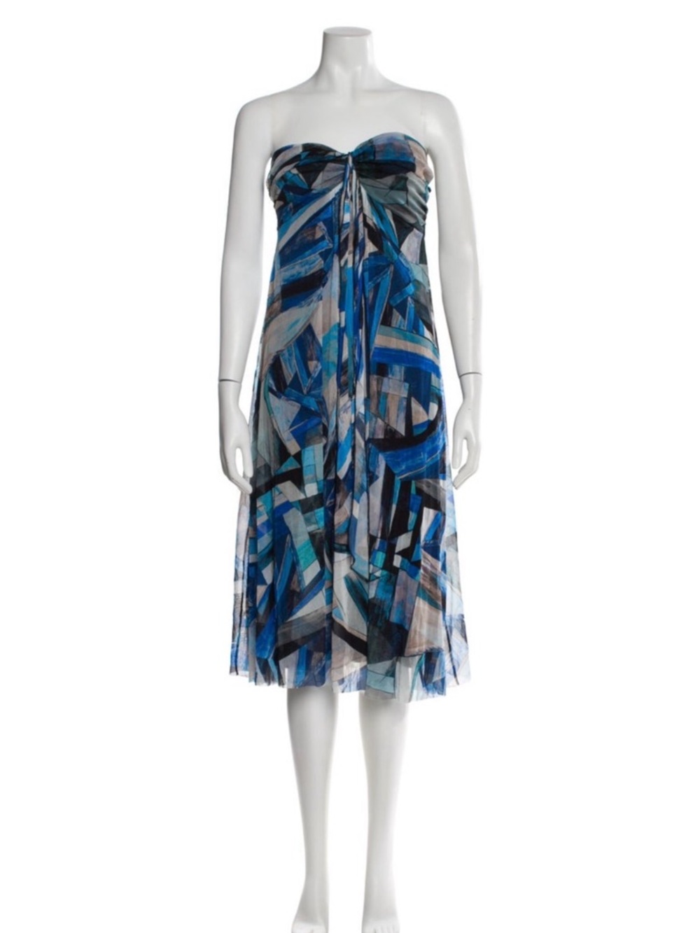 Fuzzi Strapless Blue Geometric Dress